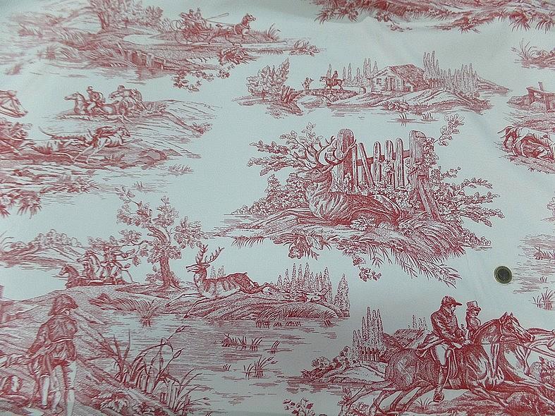 Toile de jouy fond blanc casse chasse a courre bordeaux 12