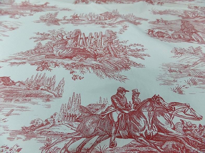 Toile de jouy fond blanc casse chasse a courre bordeaux 13
