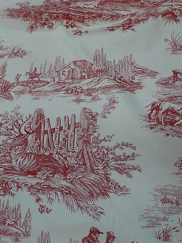 Toile de jouy fond blanc casse chasse a courre bordeaux 8 