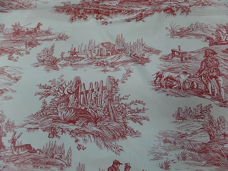 Toile de jouy fond blanc casse chasse a courre bordeaux 8