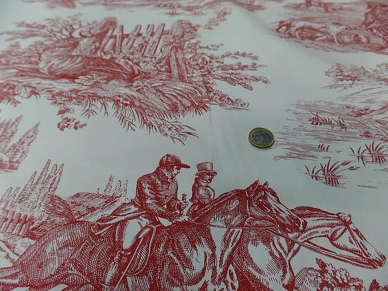 Toile de jouy fond blanc casse chasse a courre bordeaux 9