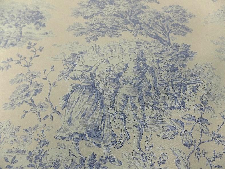 Toile de jouy fond coquille d oeuf scene romantique teinte lavande 10