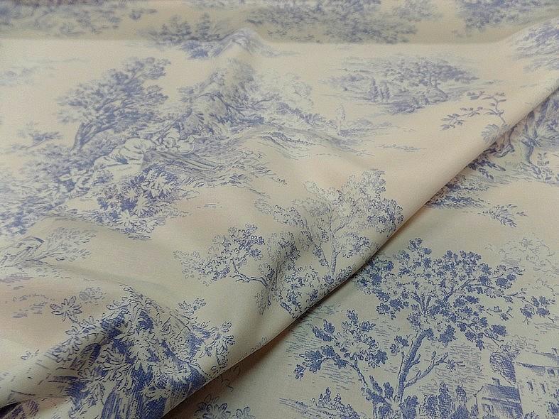 Toile de jouy fond coquille d oeuf scene romantique teinte lavande 4