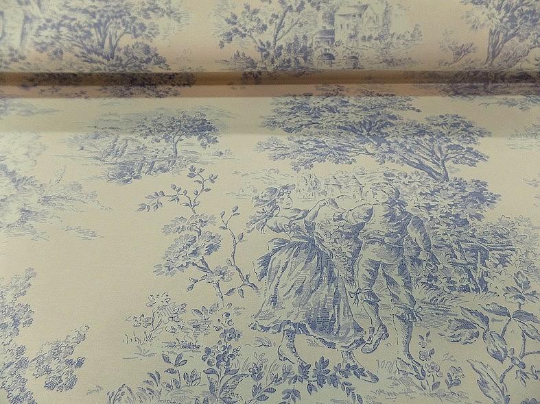 Toile de jouy fond coquille d oeuf scene romantique teinte lavande 5