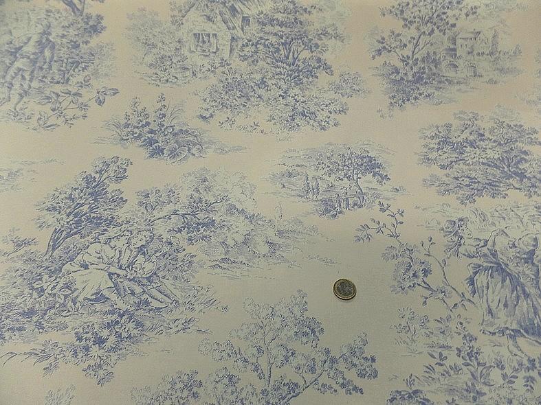 Toile de jouy fond coquille d oeuf scene romantique teinte lavande 6