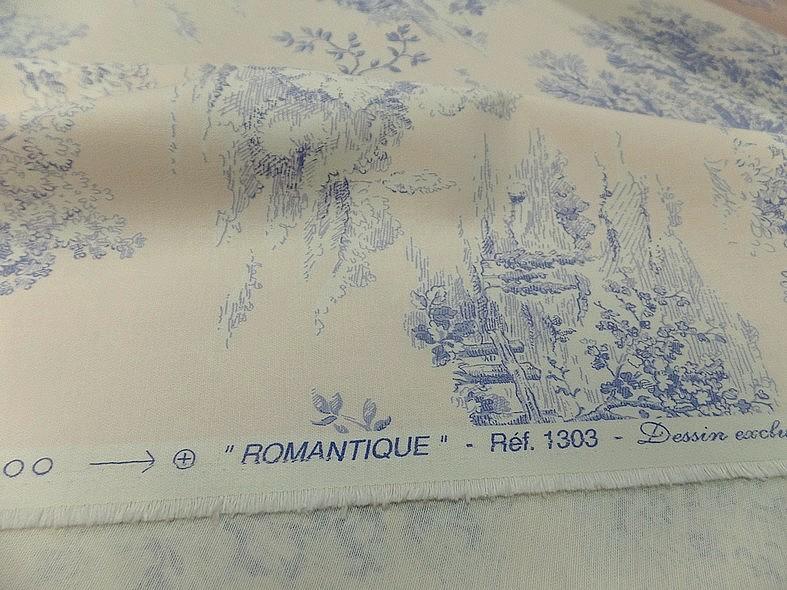 Toile de jouy fond coquille d oeuf scene romantique teinte lavande 8