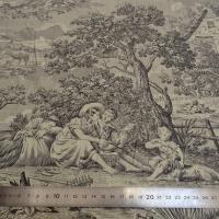 Toile de jouy matin midi soir fond ecru motifs noirs 1