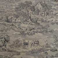 Toile de jouy matin midi soir fond ecru motifs noirs 11