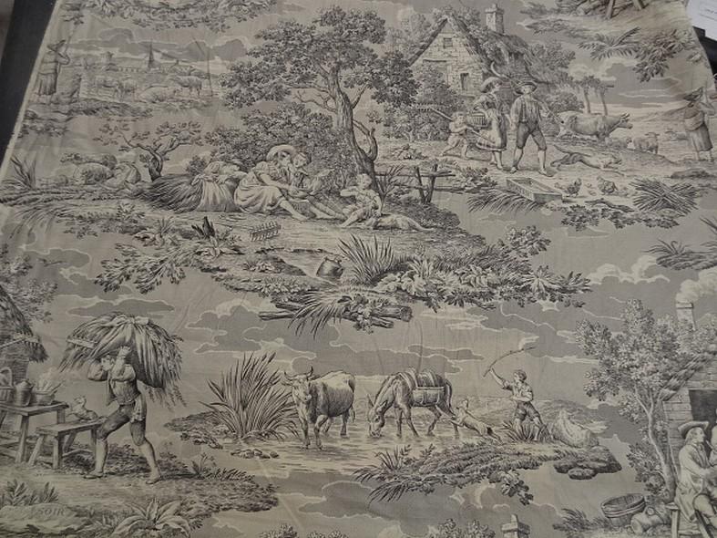 Toile de jouy matin midi soir fond ecru motifs noirs 11