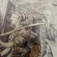 Toile de jouy matin midi soir fond ecru motifs noirs 3