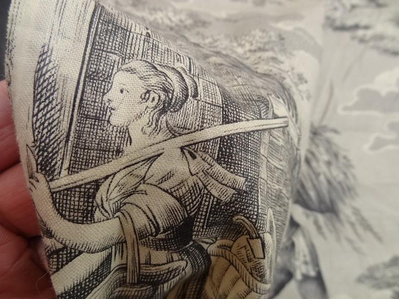 Toile de jouy matin midi soir fond ecru motifs noirs 3