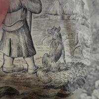 Toile de jouy matin midi soir fond ecru motifs noirs 4 