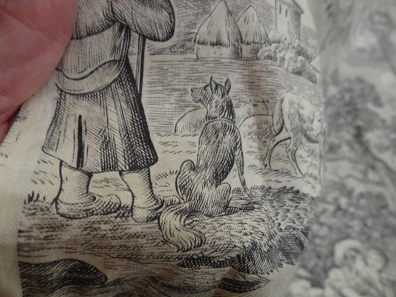 Toile de jouy matin midi soir fond ecru motifs noirs 4