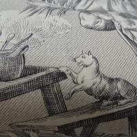 Toile de jouy matin midi soir fond ecru motifs noirs 6