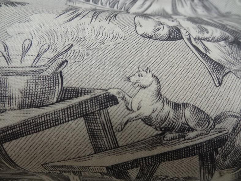 Toile de jouy matin midi soir fond ecru motifs noirs 6