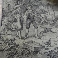 Toile de jouy matin midi soir fond ecru motifs noirs 2 