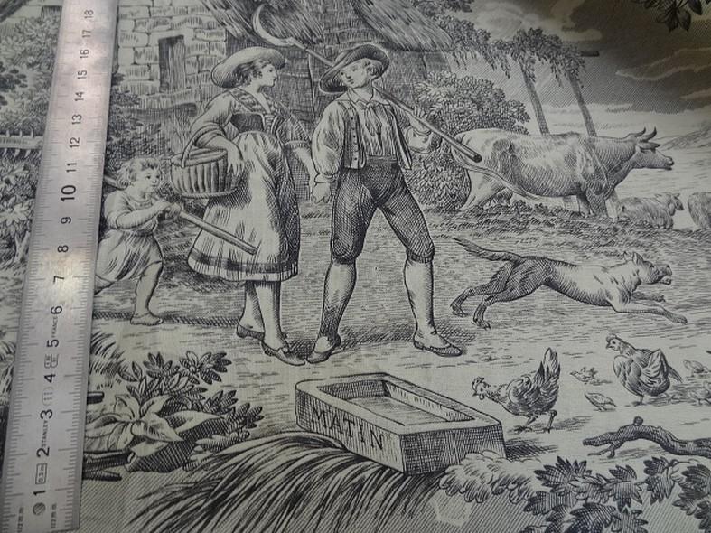 Toile de jouy matin midi soir fond ecru motifs noirs 2