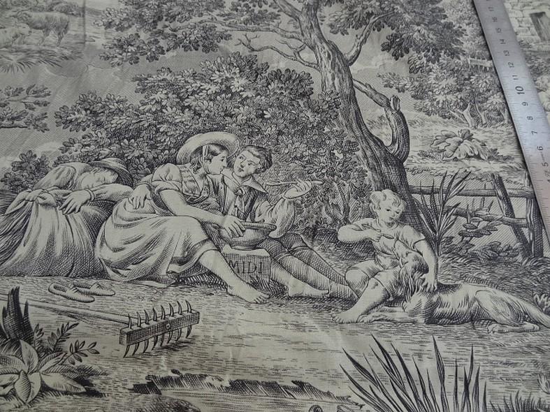Toile de jouy matin midi soir fond ecru motifs noirs 3