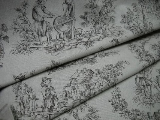 Toile de jouy polyester lin marron 2