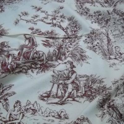 Toile de jouy rouge en toile coton2