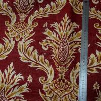 Toile de jute imprimee motif baroque fond rouge framboise 5 