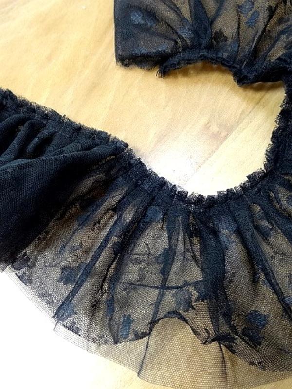 Tulle double epaisseur pre fronce fleuri 1 