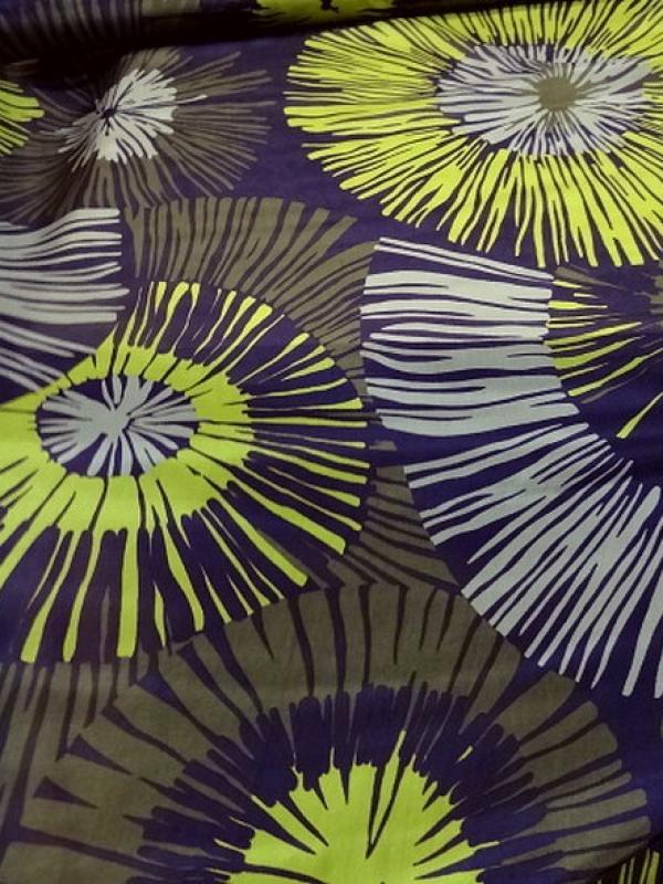 Twill de soie violet fleurs geantes anis et kaki 2