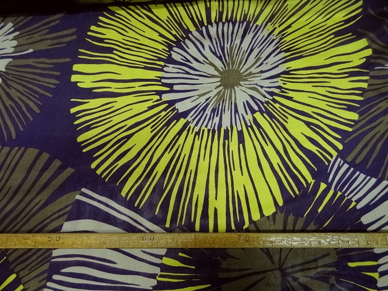 Twill de soie violet fleurs geantes anis et kaki 3