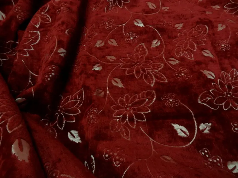 Velours ameublement jacquard bordeaux beige dore fleuri 6