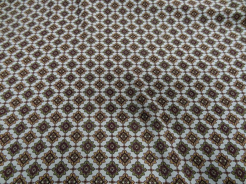 Viscose blanc casse motifs vintage moutarde et tilleul 1