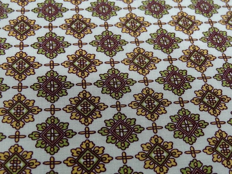 Viscose blanc casse motifs vintage moutarde et tilleul 2