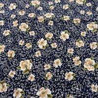 tissu viscose bleu nuit fleurs kaki et saumon