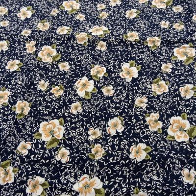 tissu viscose bleu nuit fleurs kaki et saumon