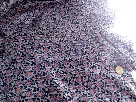 Viscose coton bleu fleuris rose 001