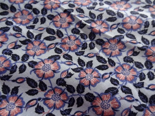 Viscose coton bleu fleuris rose 003