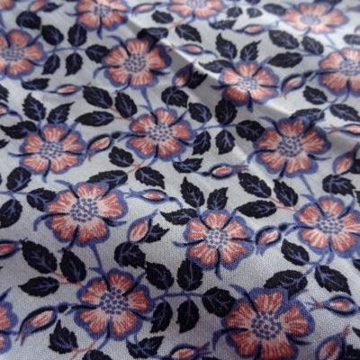 Viscose coton bleu fleuris rose 003