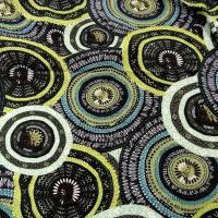 Viscose coton motif africain noir et anis 1