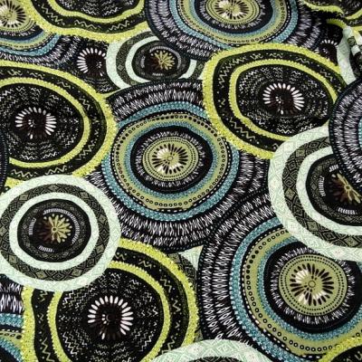 Viscose coton motif africain noir et anis 1 