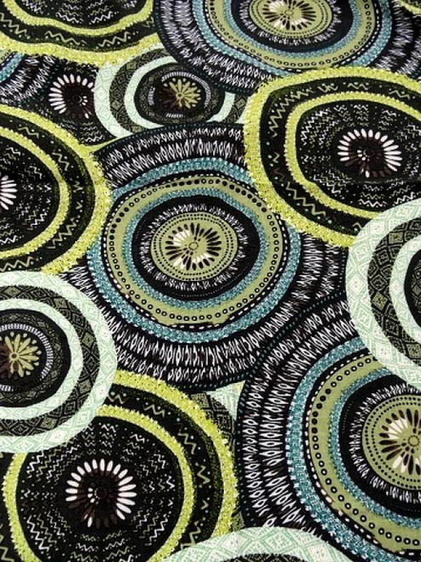 Viscose coton motif africain noir et anis 1 