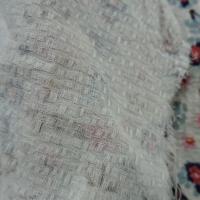 Viscose coton tissage cannage fond sable fleurs bleu fumee rose tendre 1 