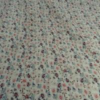 Viscose coton tissage cannage fond sable fleurs bleu fumee rose tendre 2