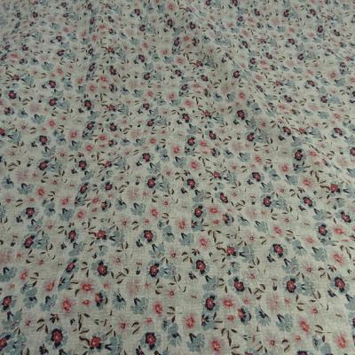 Viscose coton tissage cannage fond sable fleurs bleu fumee rose tendre 2 