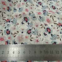 Viscose coton tissage cannage fond sable fleurs bleu fumee rose tendre 3