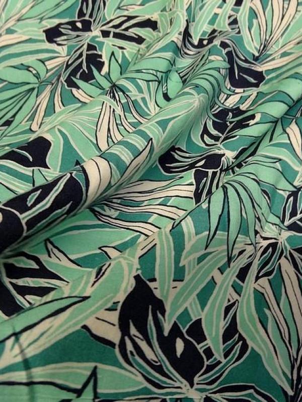 Viscose feuilles de palmier jade et bleu marine 5 