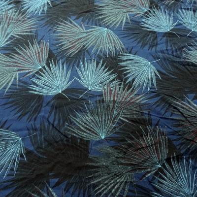 Viscose fond bleu cobalt motif papyrus 1 