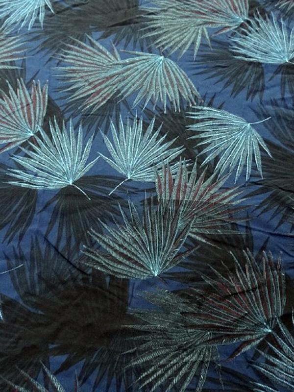 Viscose fond bleu cobalt motif papyrus 1 