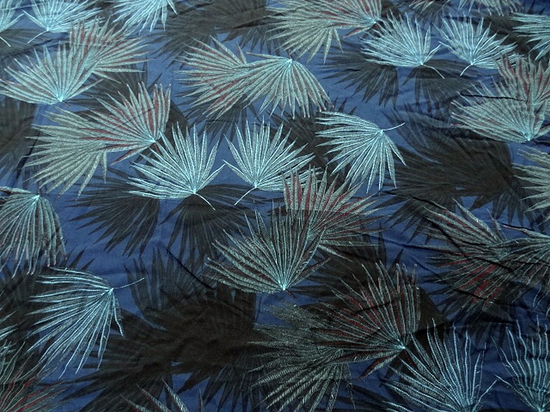 Viscose fond bleu cobalt motif papyrus 1