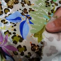 Viscose fond jade motif nature peinte 3 