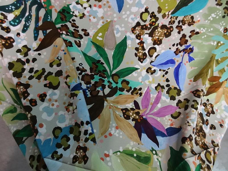 Viscose fond jade motif nature peinte 7