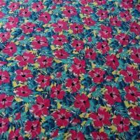Viscose fond jaune fleurie fuchsia et bleu vert 1